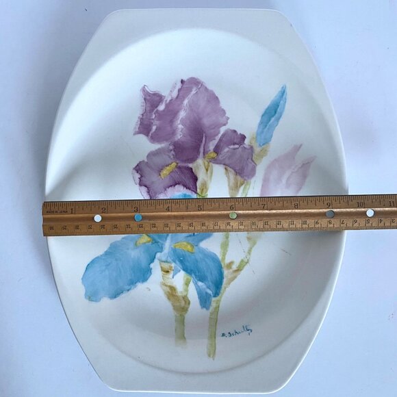 D Schultz Irises Hand Painted JG Meakin Studio England Serving Dish 12x9.5x1in - Picture 9 of 11